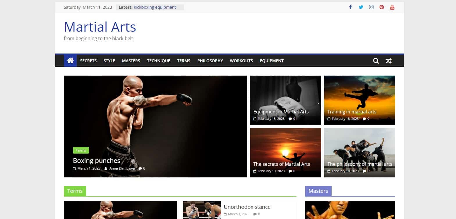 Интернет страница Martial Arts Center