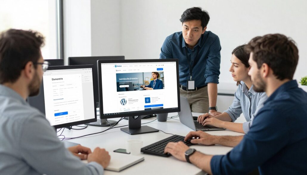 Professional team working on WordPress web design project