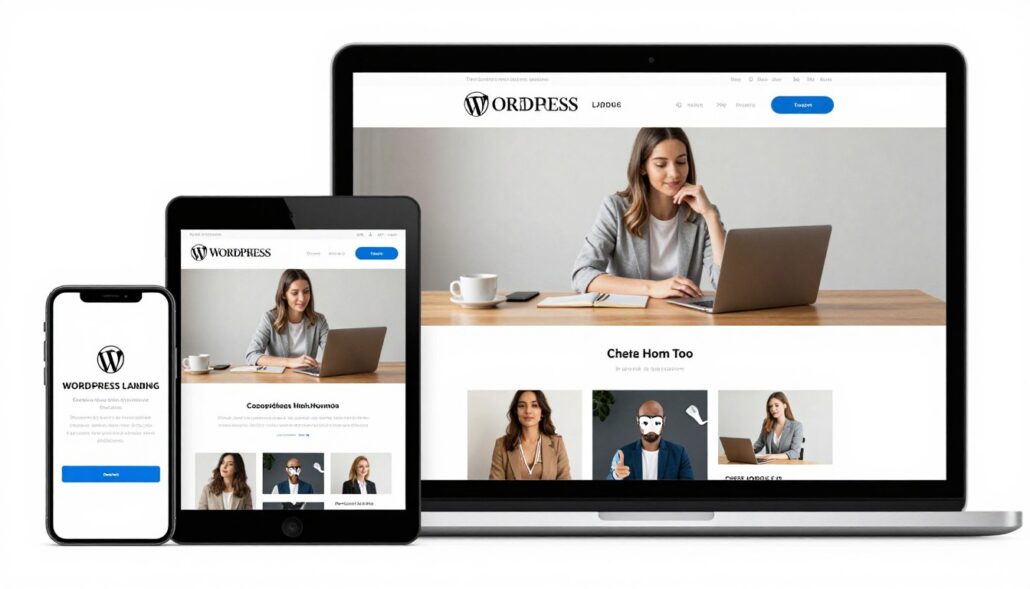 Responsive landing page design shown across different devices