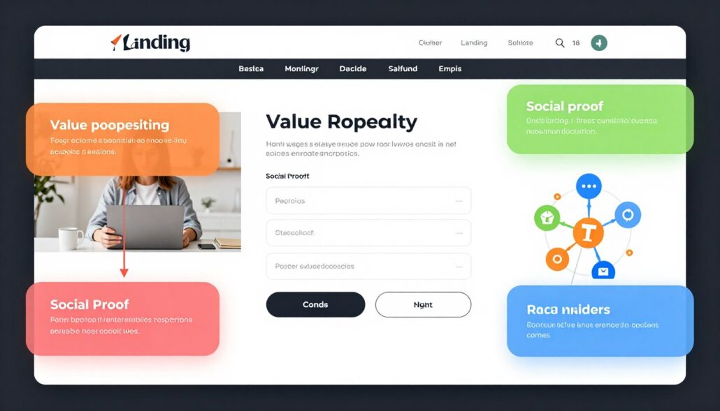 Visual representation of landing page best practices with annotations