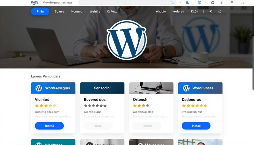 WordPress plugins dashboard showing landing page builders